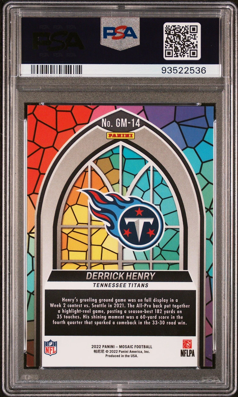2022 Panini Mosaic Glass Mosaic Gm14 Derrick Henry PSA 9