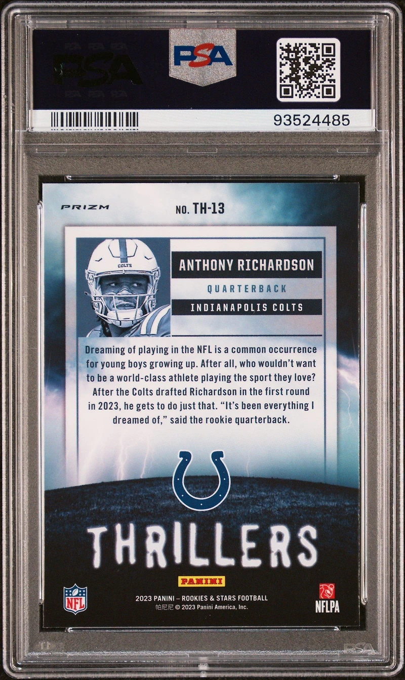 2023 Panini Rookies & Stars Thrillers Th13 Anthony Richardson Longevity PSA 9