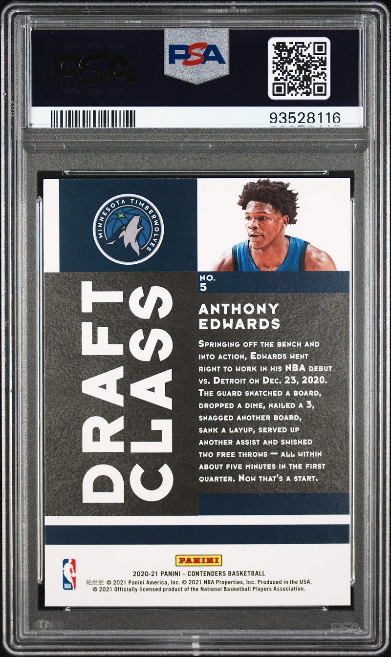 2020 Panini Contenders 2020 Draft Class 5 Anthony Edwards PSA 10