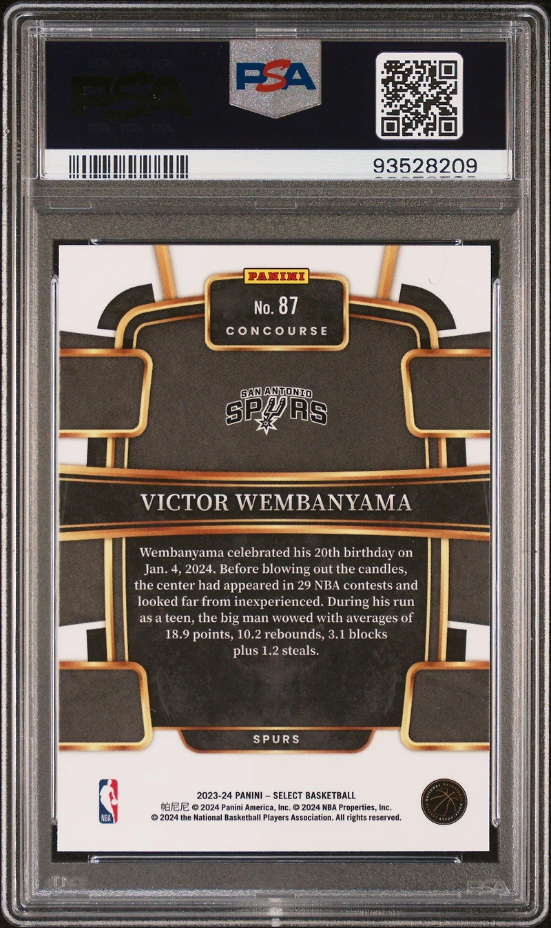 2023 Panini Select 87 Victor Wembanyama Blue PSA 10