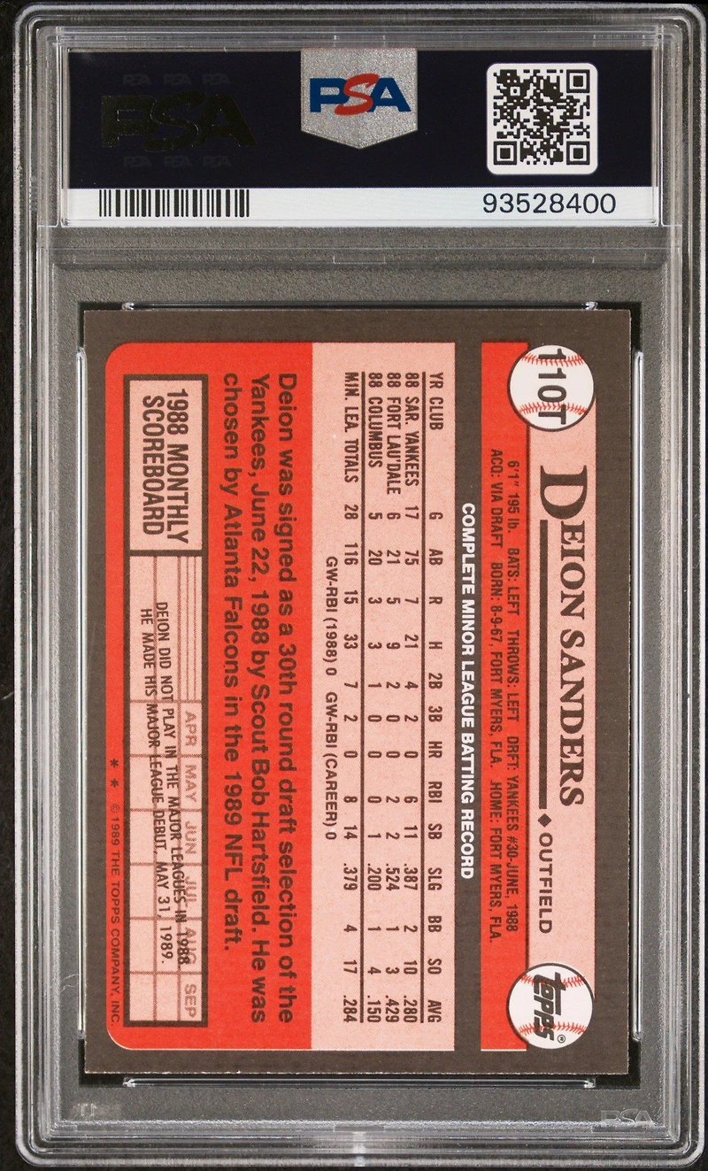 1989 Topps Traded 110t Deion Sanders PSA 9
