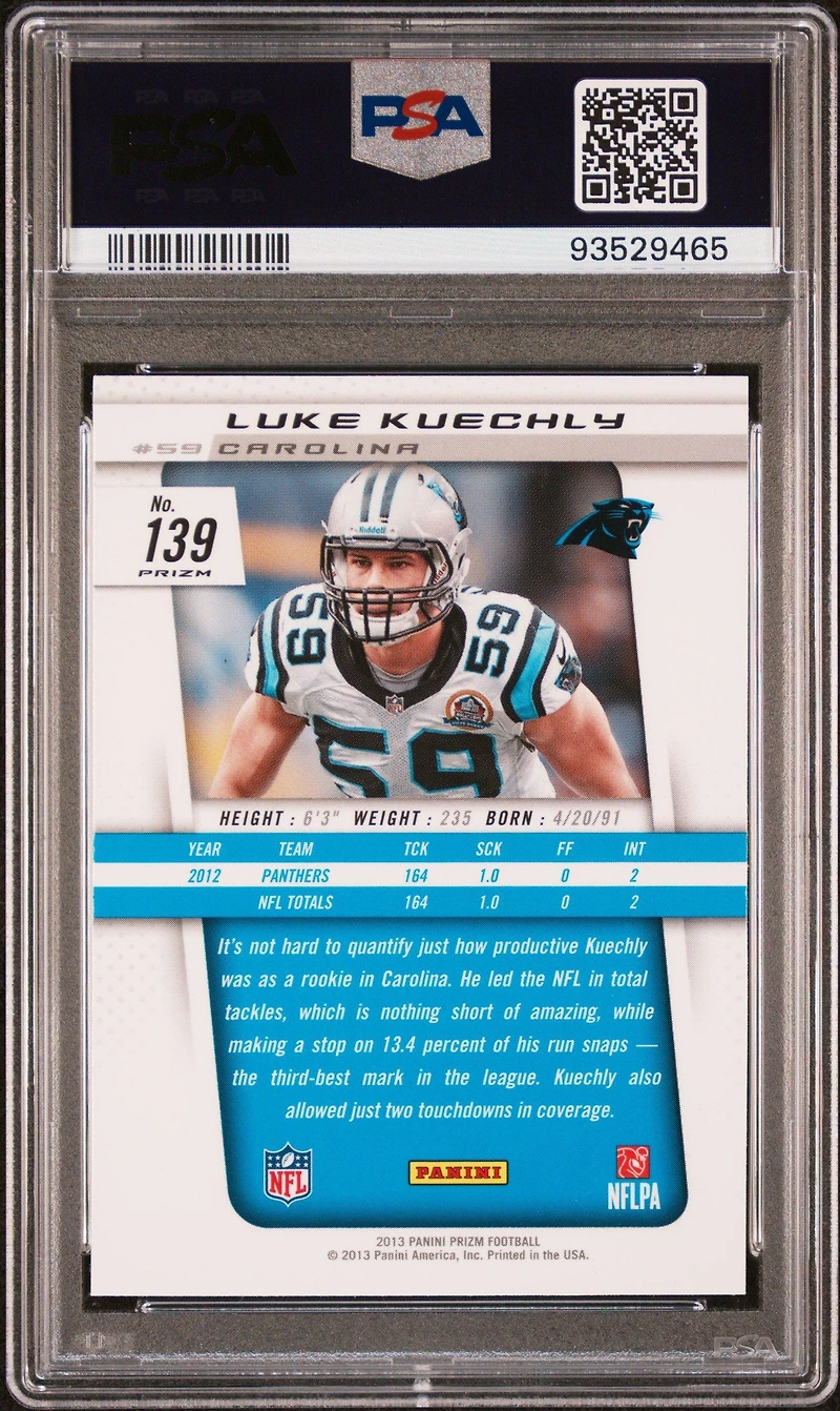 2013 Panini Prizm 139 Luke Kuechly Green Prizm PSA 10