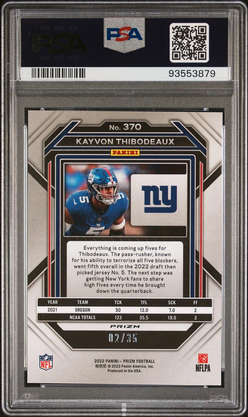 2022 Panini Prizm 370 Kayvon Thibodeaux Red Shimmer PSA 9