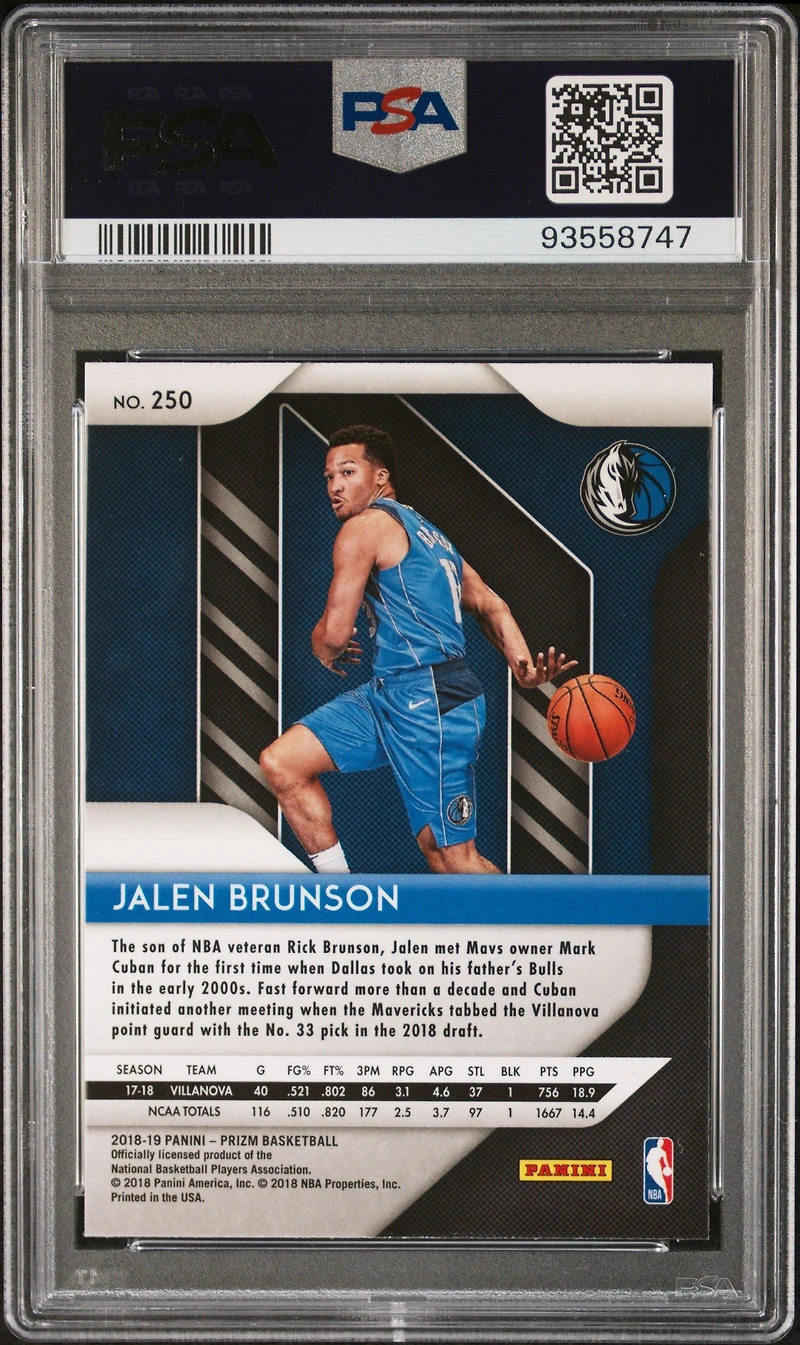 2018 Panini Prizm 250 Jalen Brunson PSA 10