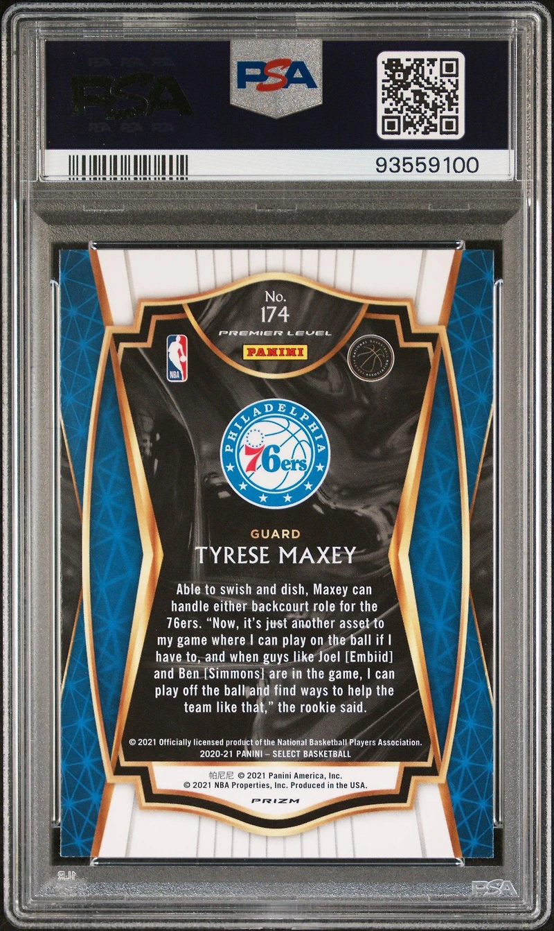 2020 Panini Select 174 Tyrese Maxey Red/white/green Cracked Ice PSA 10
