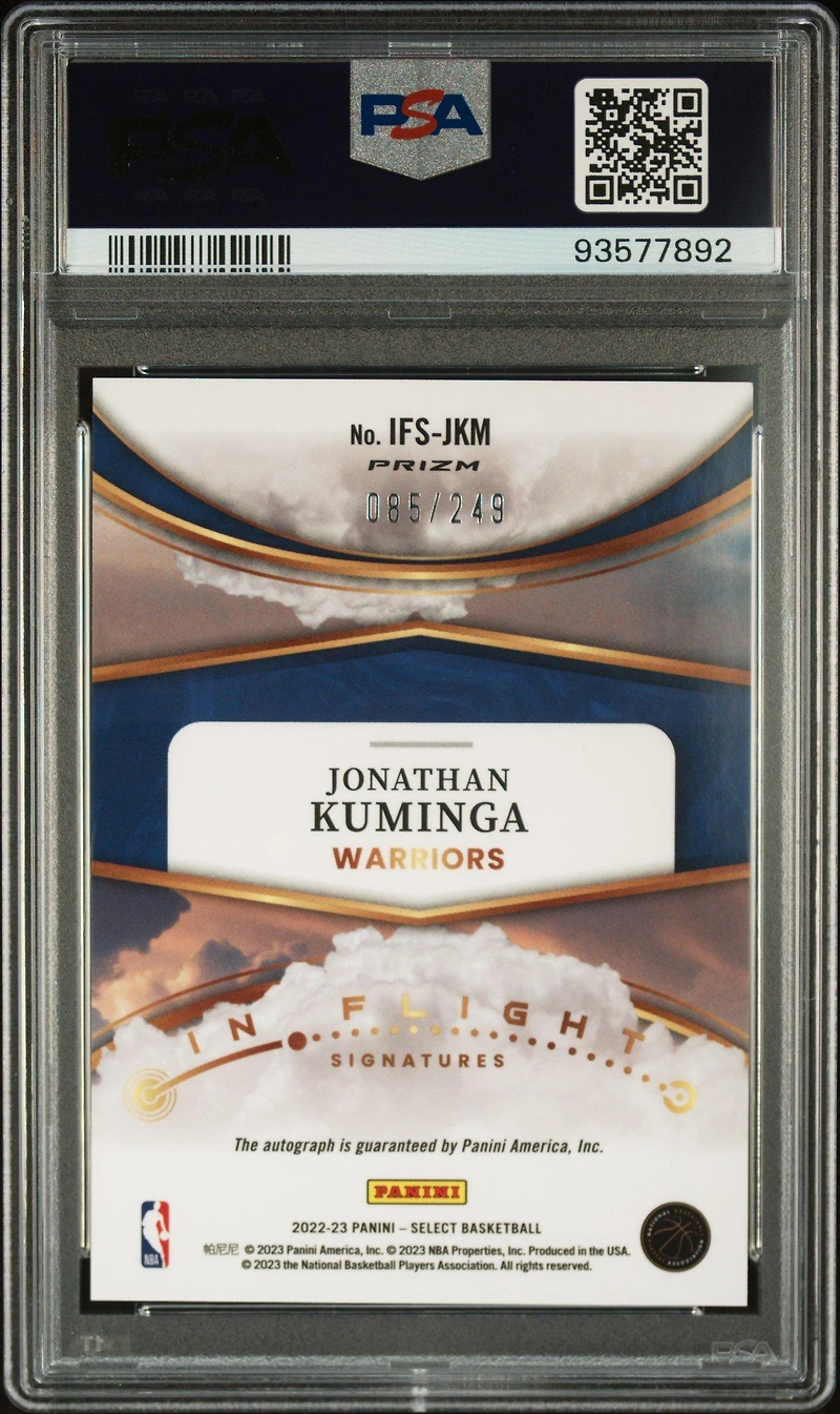 2022 Panini Select In Flight Signatures Ifsjkm Jonathan Kuminga PSA 9