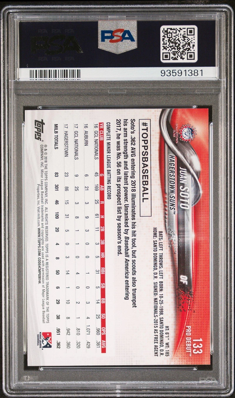 2018 Topps Pro Debut 133 Juan Soto PSA 10