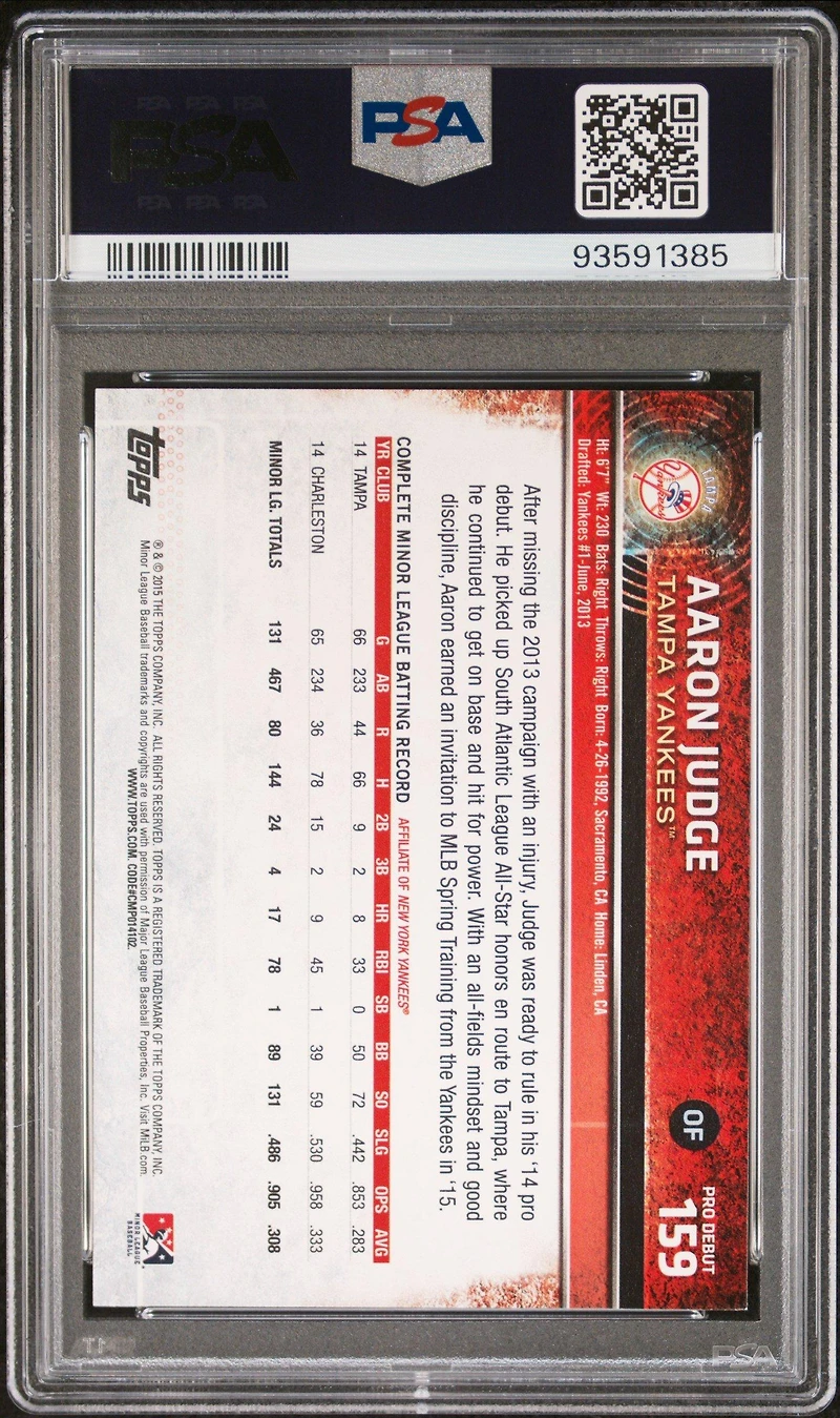 2015 Topps Pro Debut 159 Aaron Judge PSA 9
