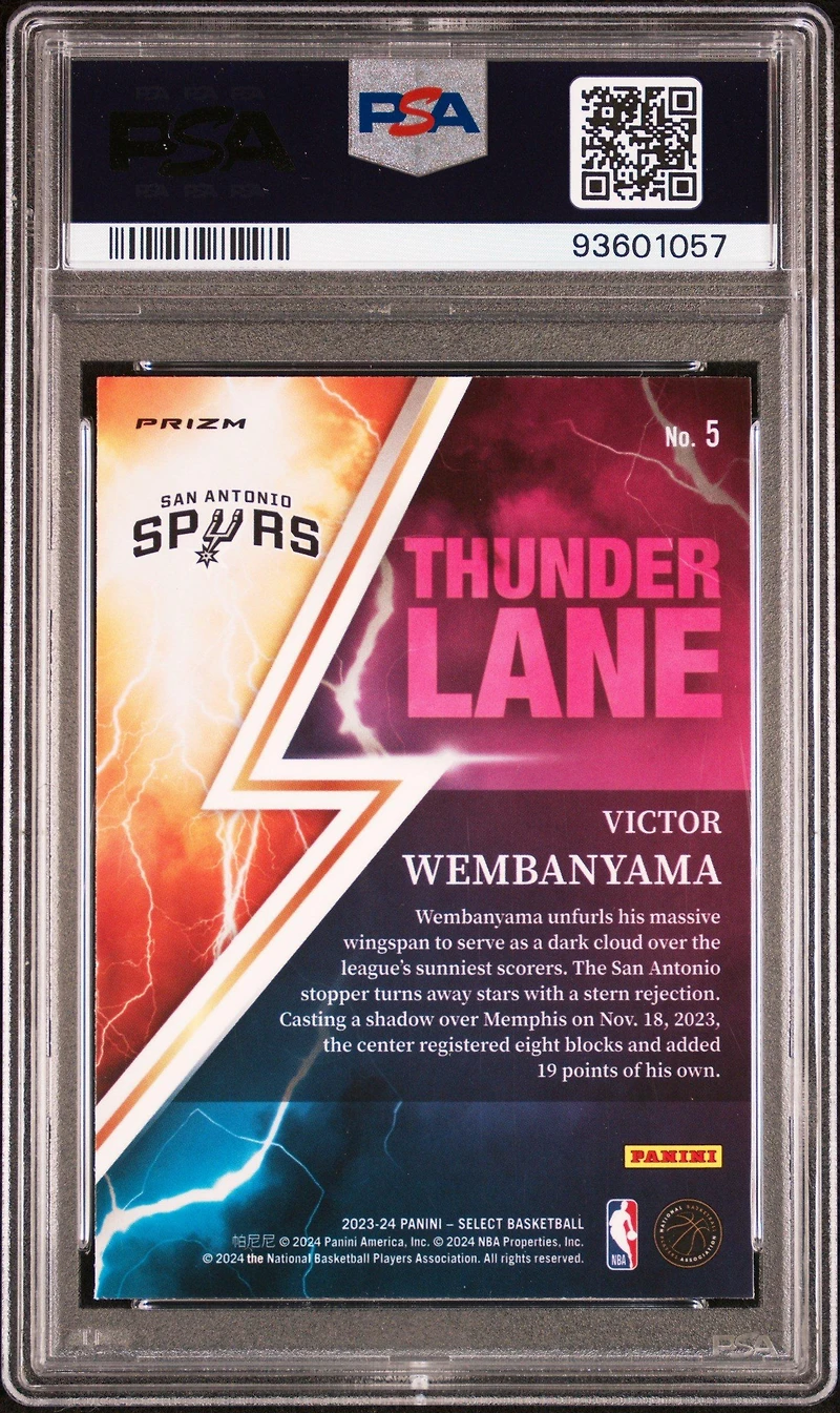 2023 Panini Select Thunder Lane 5 Victor Wembanyama Silver Prizm PSA 10
