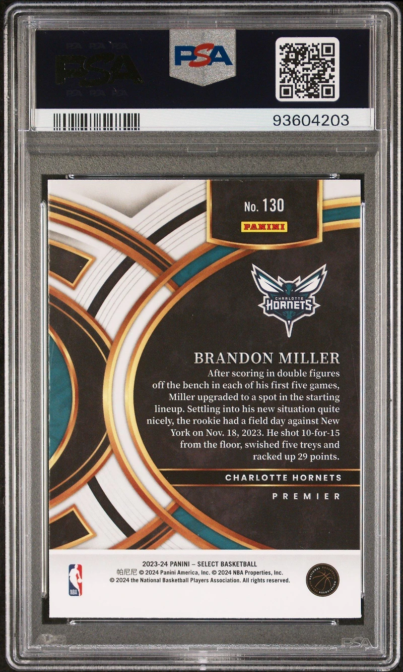 2023 Panini Select Brandon Miller Blue PSA 10