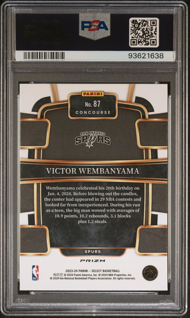 2023 Panini Select 87 Victor Wembanyama Orange Tectonic PSA 10