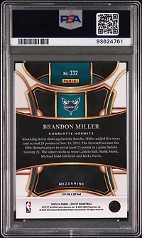 2023 Panini Select 332 Brandon Miller Silver Prizm PSA 10