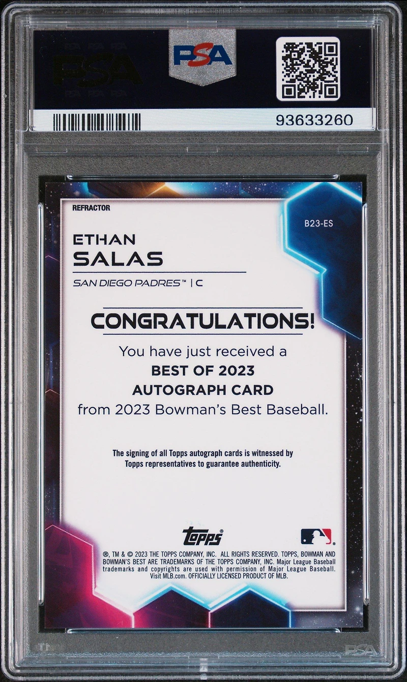 2023 Bowman's Best Best Of 2023 Autographs B23es Ethan Salas Refractor PSA 10
