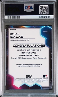 2023 Bowman's Best Best Of 2023 Autographs B23es Ethan Salas Refractor PSA 10