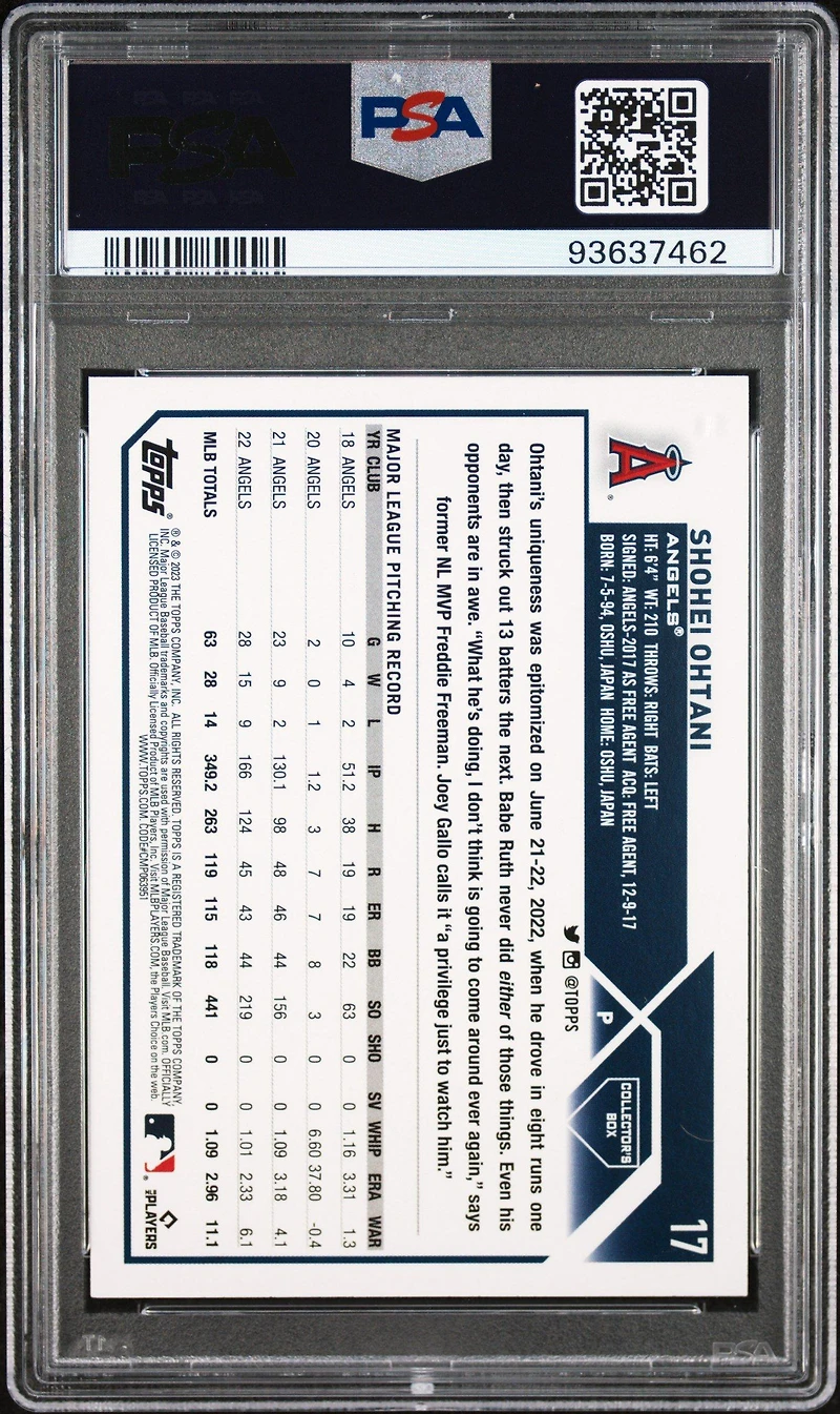 2023 Topps 17 Shohei Ohtani Silver Foil PSA 10