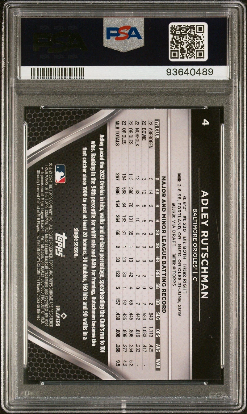 2024 Topps Chrome Black 4 Adley Rutschman Gold Mini Diamond Refractor PSA 10