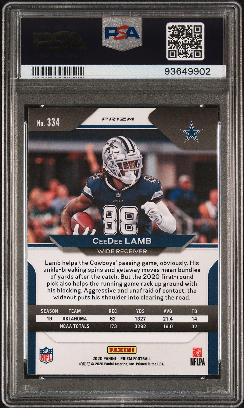 2020 Panini Prizm 334 Ceedee Lamb Red Prizm PSA 9