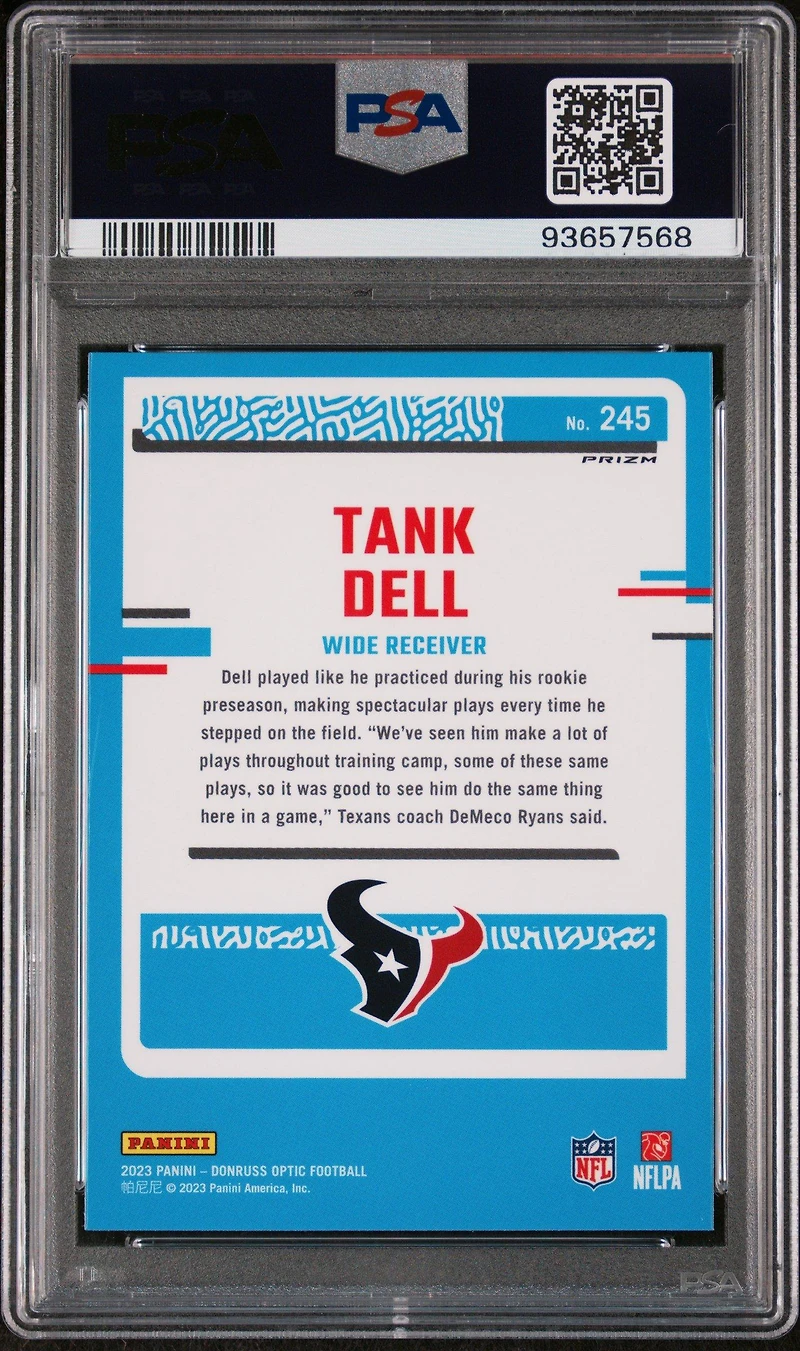 2023 Panini Donruss Optic 245 Tank Dell Purple Shock PSA 10