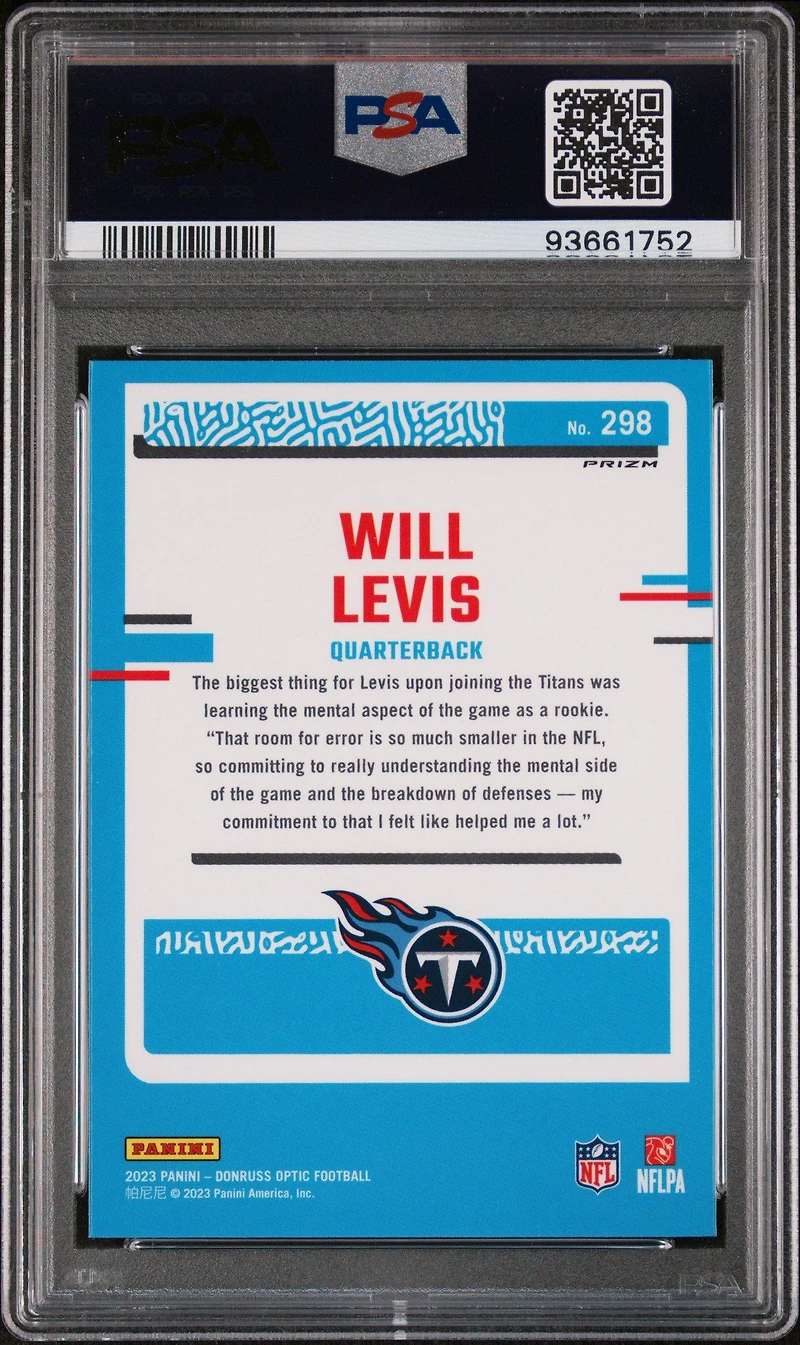 2023 Panini Donruss Optic 298 Will Levis Purple Shock PSA 10