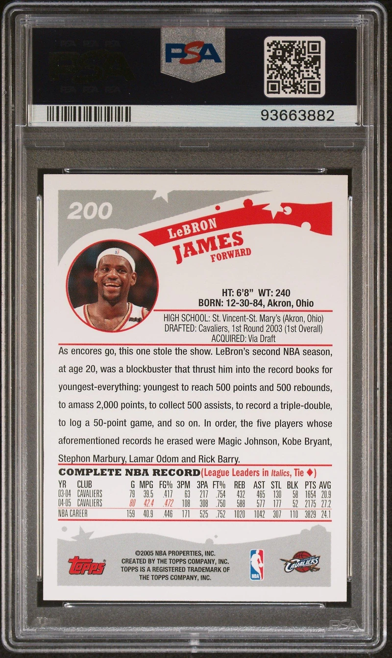 2005 Topps 200 Lebron James PSA 10
