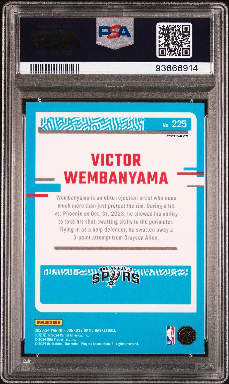 2023 Panini Donruss Optic 225 Victor Wembanyama PSA 10