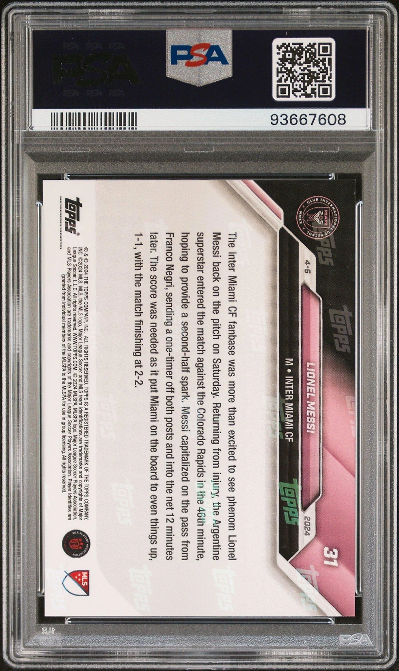 2024 Topps Now Mls 31 Lionel Messi PSA 10