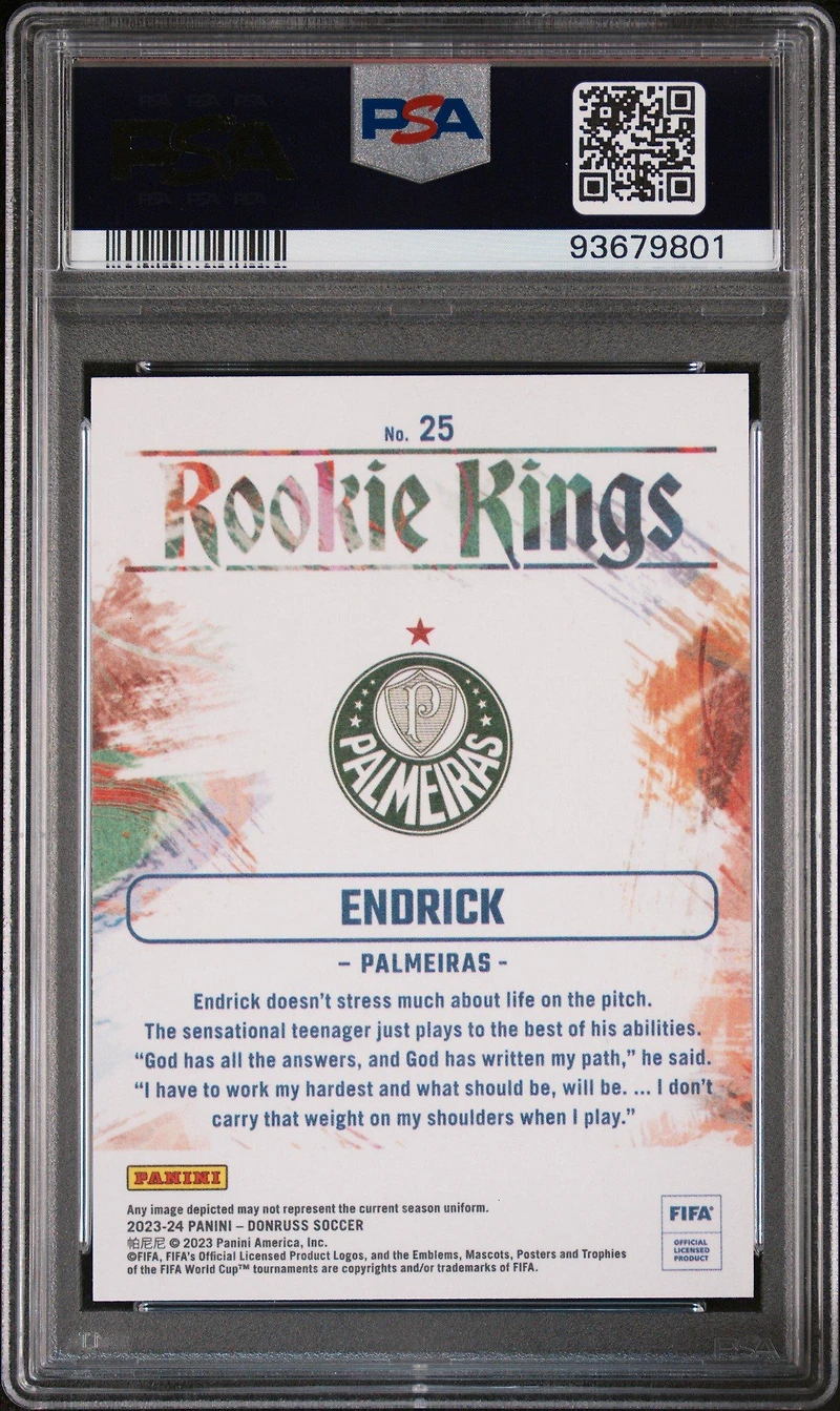 2023-24 Panini Donruss Fifa Rookie Kings 25 Endrick PSA 10