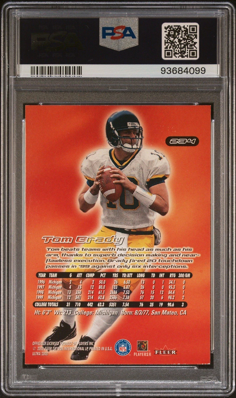 2000 Ultra 234 Tom Brady PSA 8