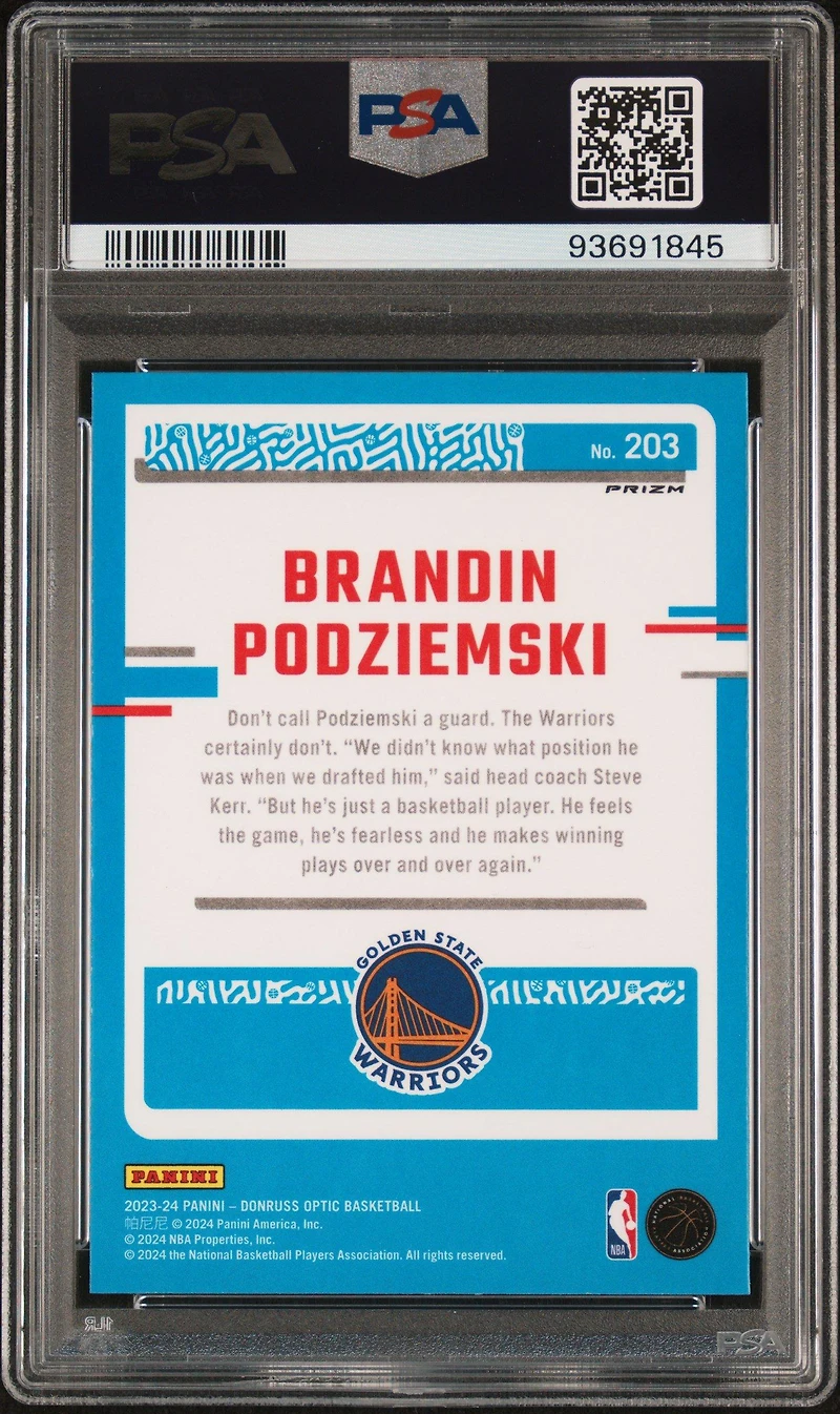 2023 Panini Donruss Optic 203 Brandin Podziemski Holo PSA 10