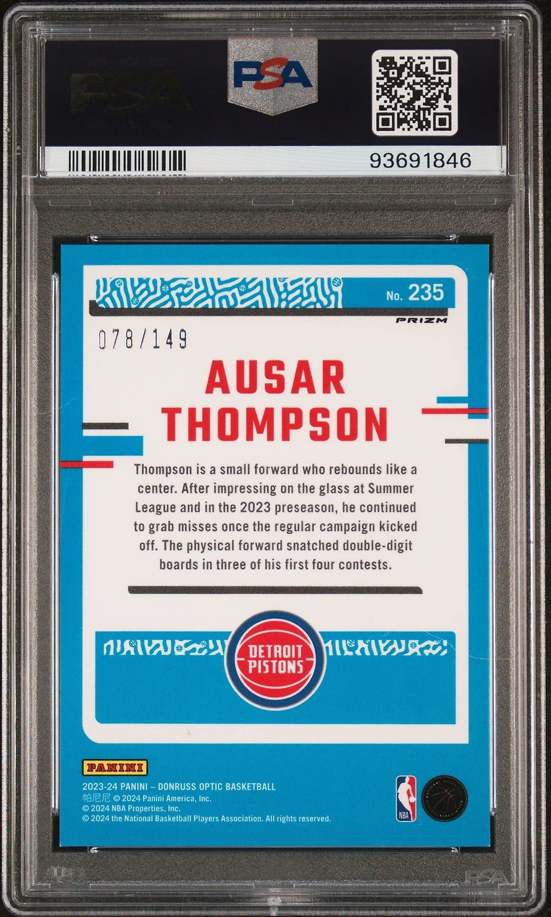 2023 Panini Donruss Optic 235 Ausar Thompson Lime Green PSA 9
