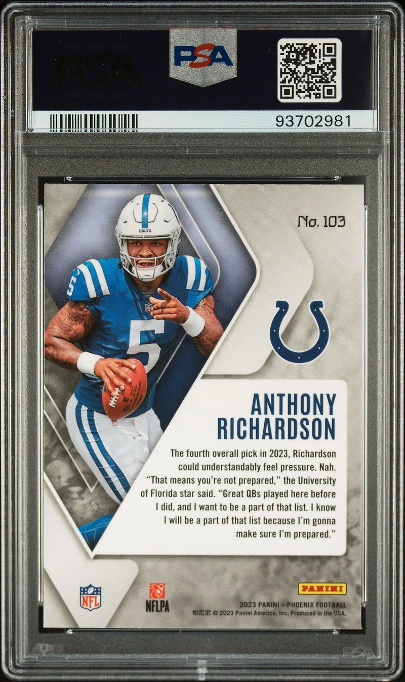 2023 Panini Phoenix 103 Anthony Richardson Silver Seismic PSA 10