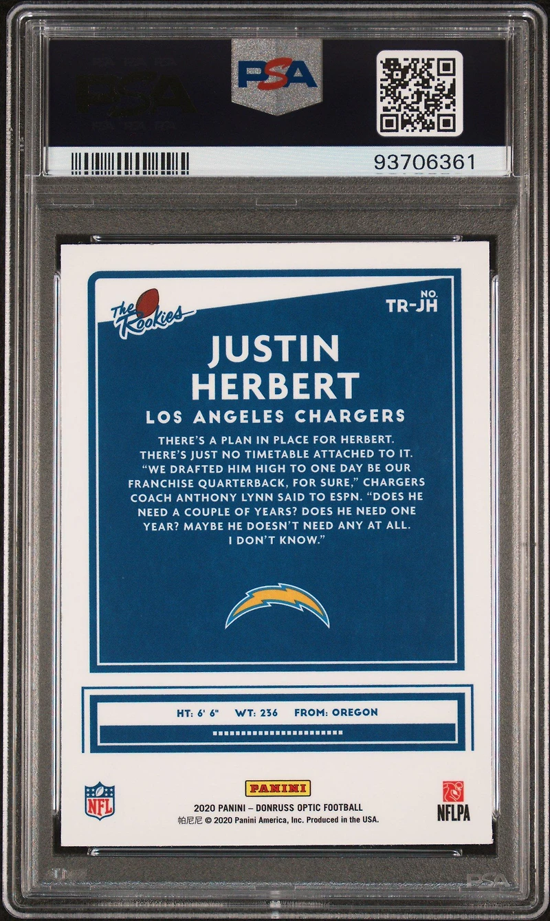 2020 Panini Donruss Optic The Rookies Jh Justin Herbert PSA 10