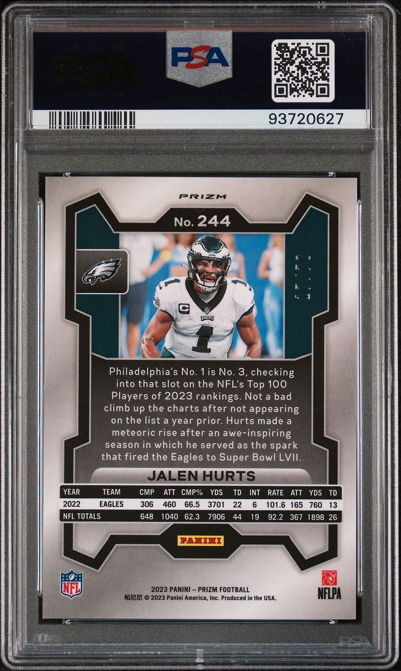 2023 Panini Prizm 244 Jalen Hurts No Huddle Red PSA 10