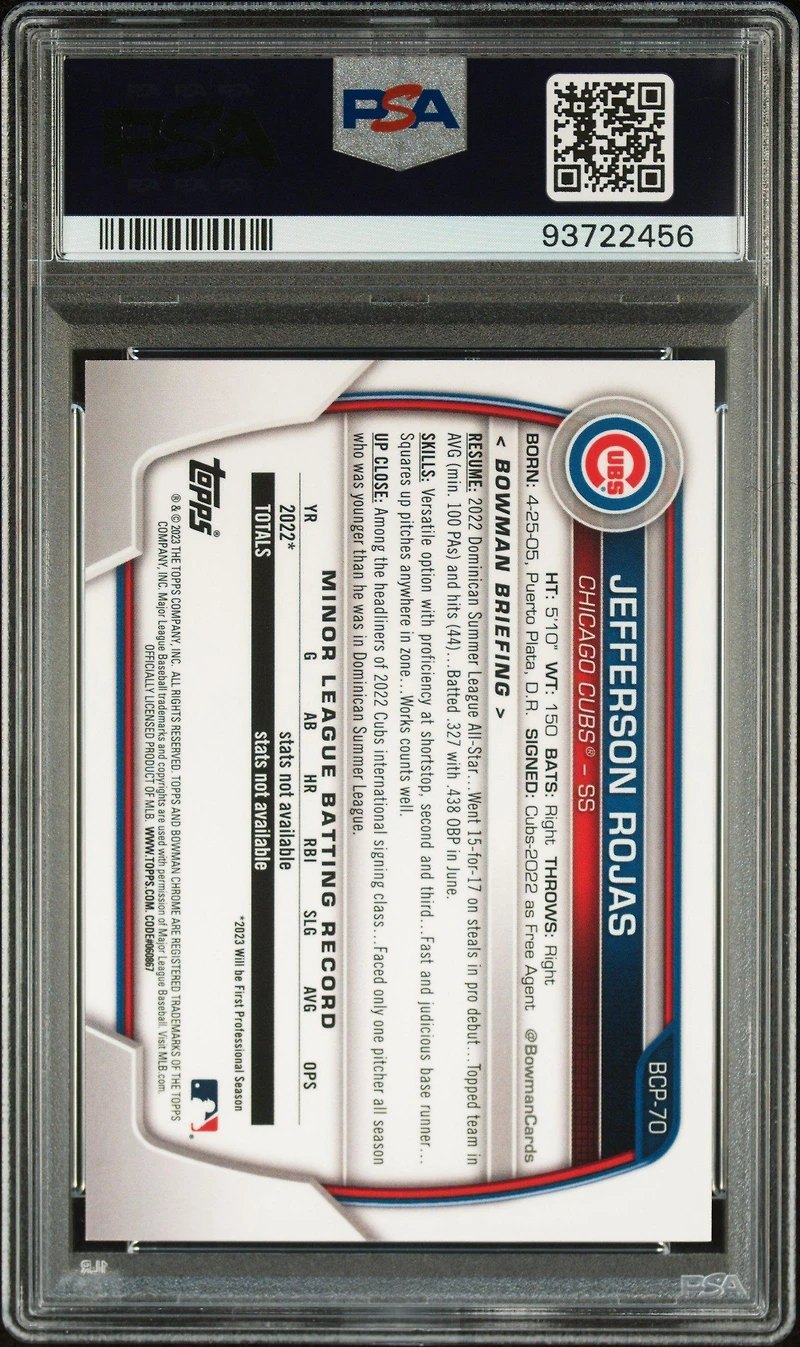 2023 Bowman Mega Box Chrome 70 Jefferson Rojas Orange PSA 10