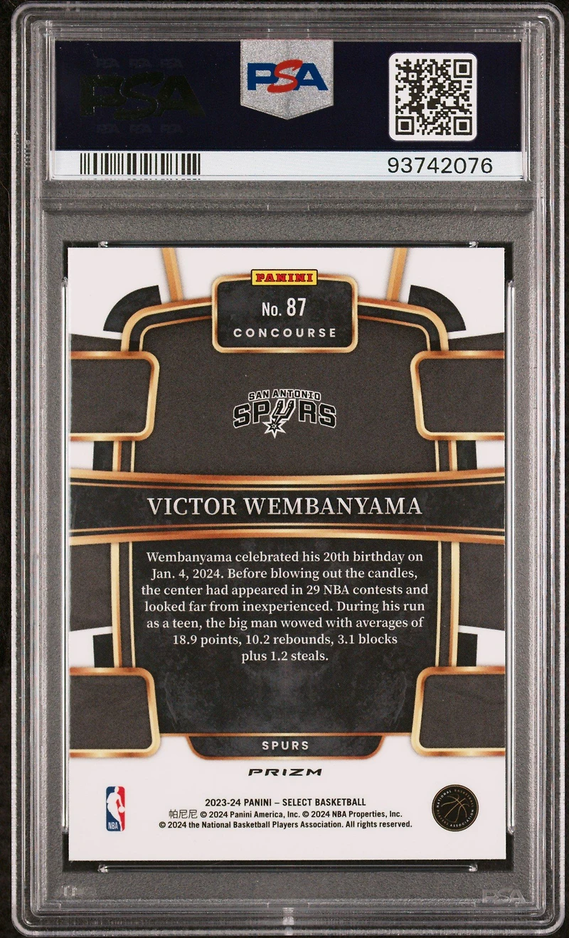 2023 Panini Select Victor Wembanyama Green Shock PSA 10
