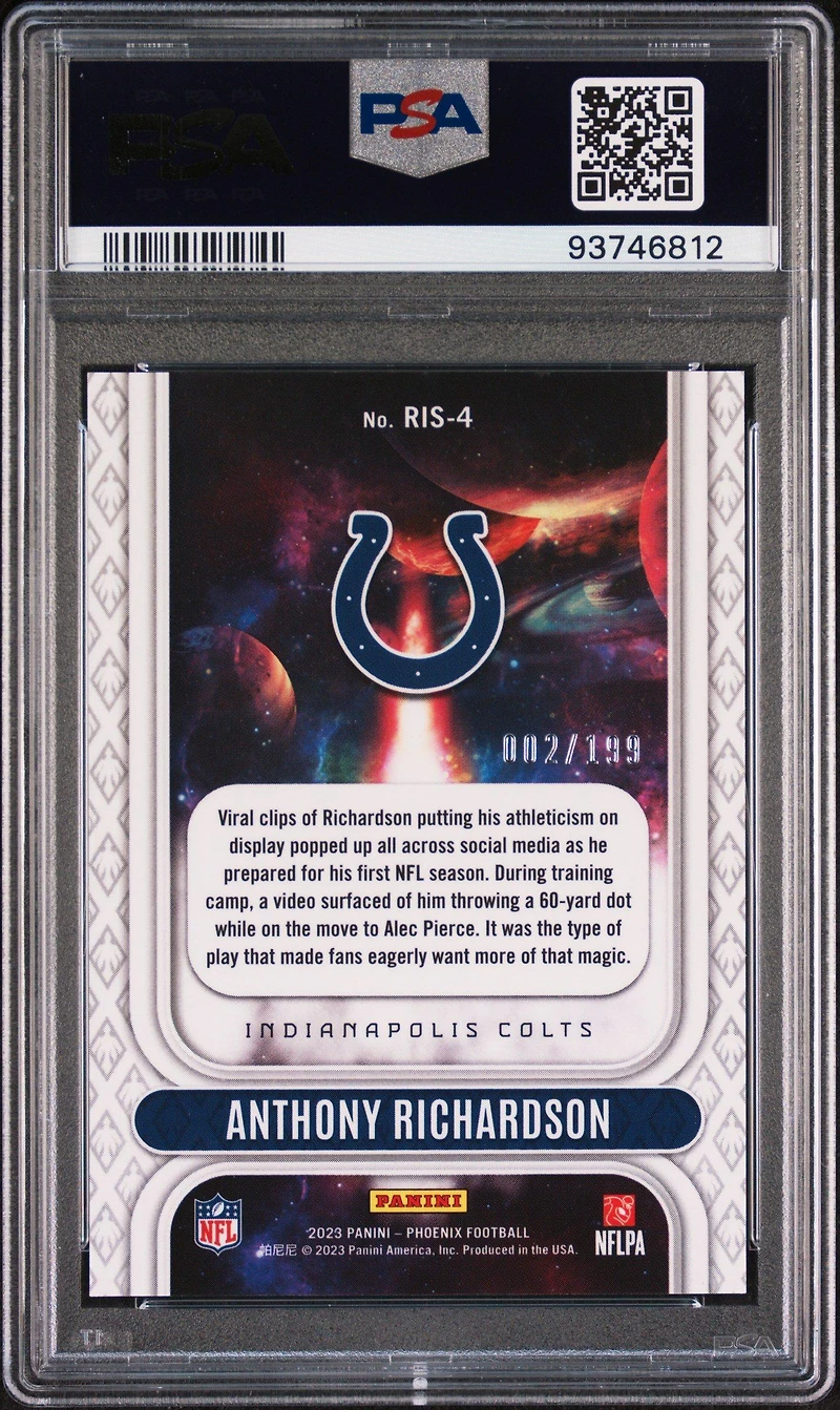 2023 Panini Phoenix Rookie Rising Ris4 Anthony Richardson PSA 10