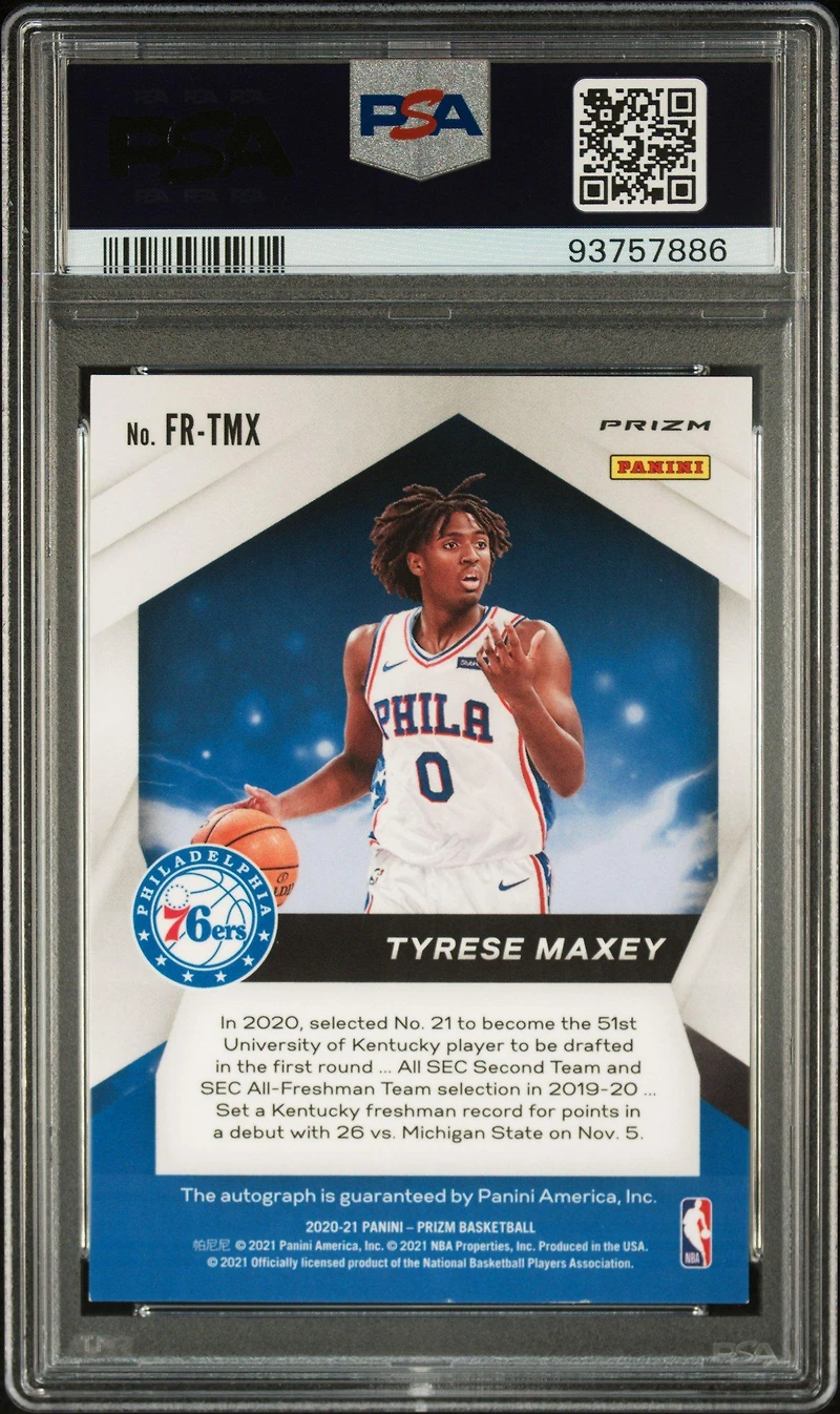 2020 Panini Prizm Fast Break Rookie Autographs Frtmx Tyrese Maxey PSA 9