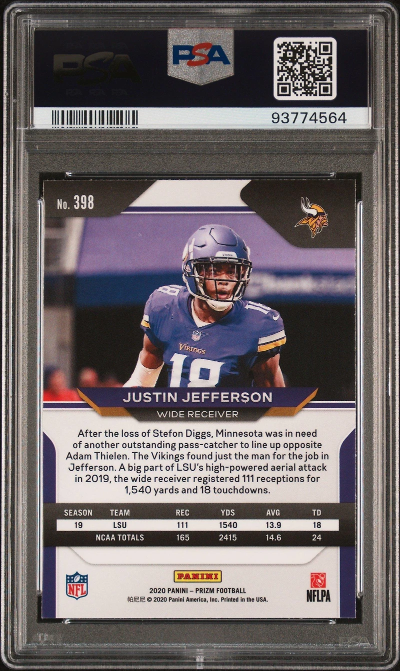 2020 Panini Prizm 398 Justin Jefferson Variation PSA 10
