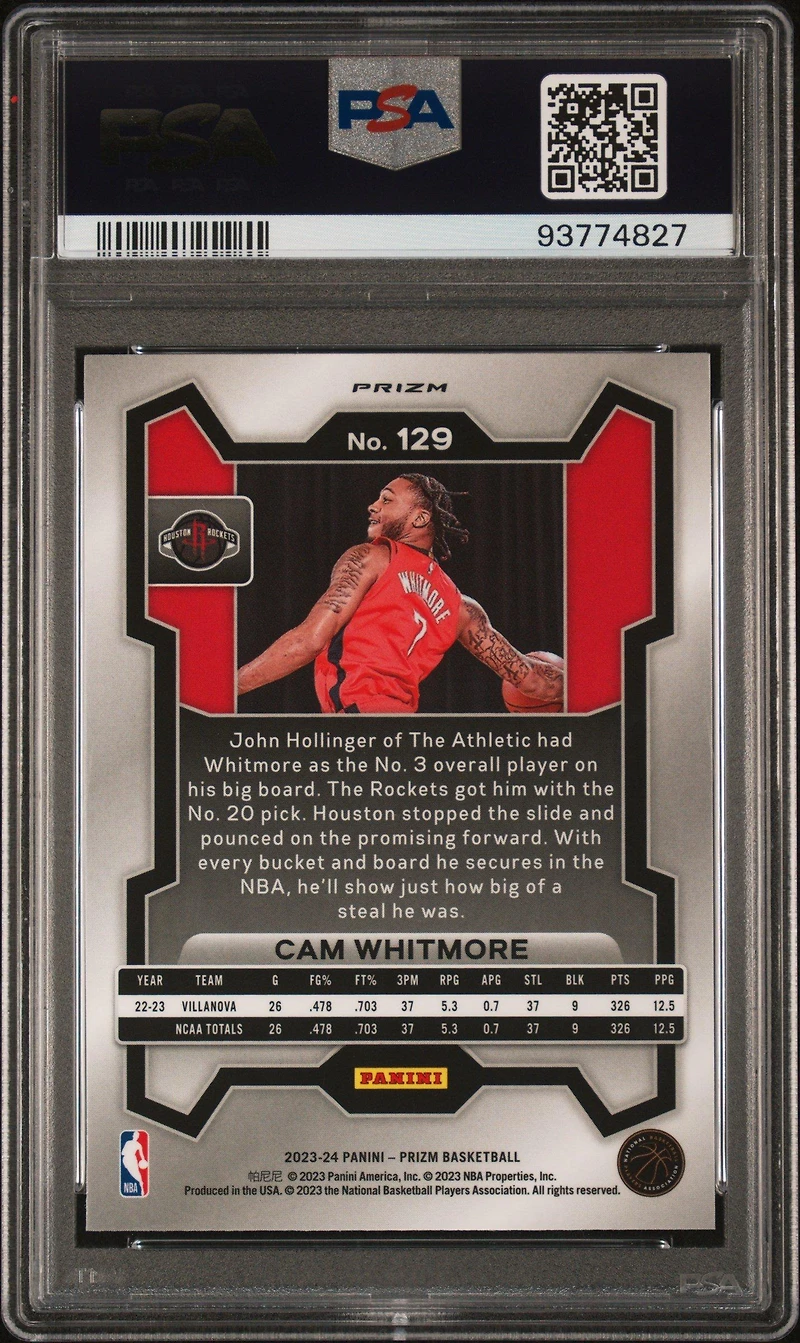 2023 Panini Prizm 129 Cam Whitmore Ice PSA 10