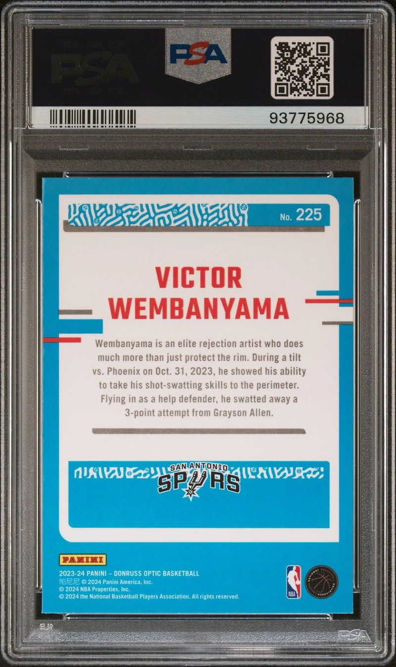 2023 Panini Donruss Optic 225 Victor Wembanyama PSA 10