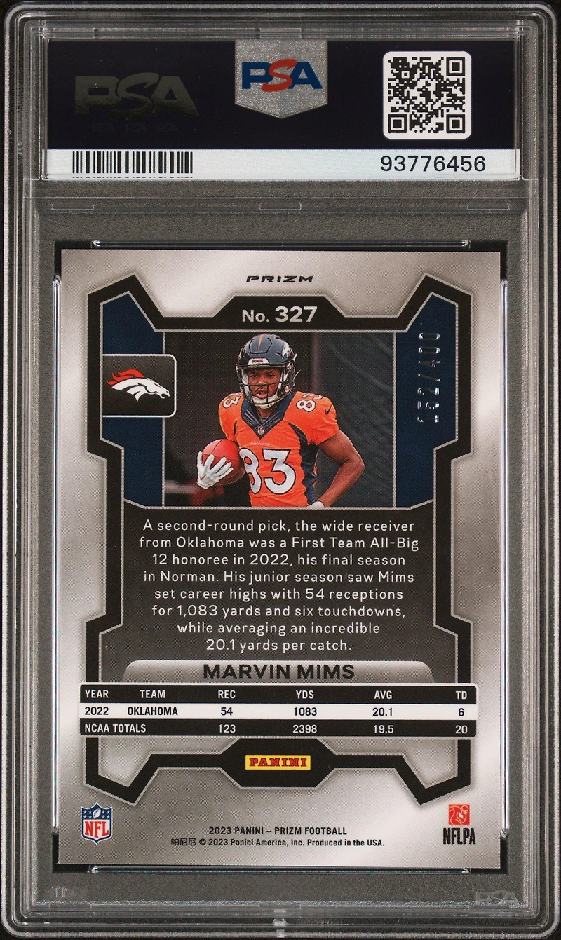2023 Panini Prizm 327 Marvin Mims Pandora PSA 9
