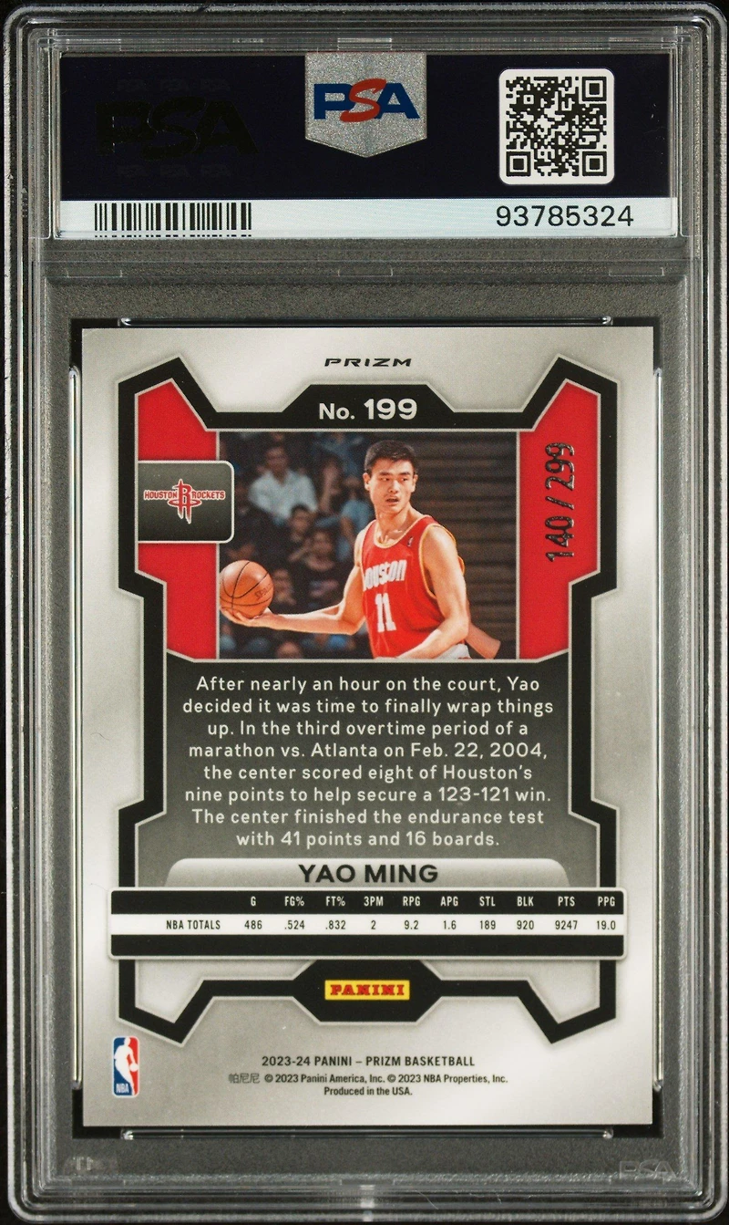 2023 Panini Prizm 199 Yao Ming Red Prizm PSA 10
