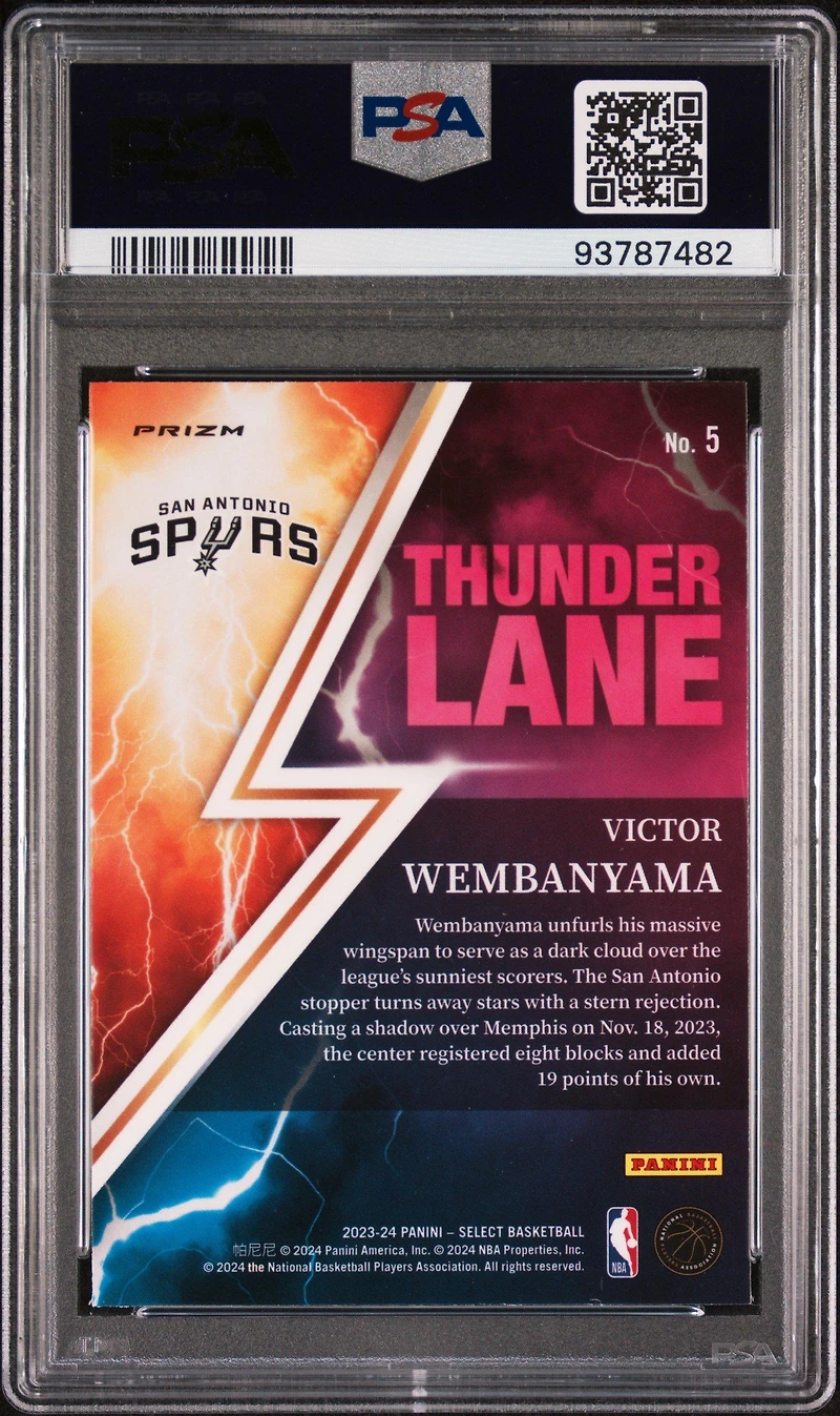2023 Panini Select Thunder Lane 5 Victor Wembanyama Red Prizm PSA 9