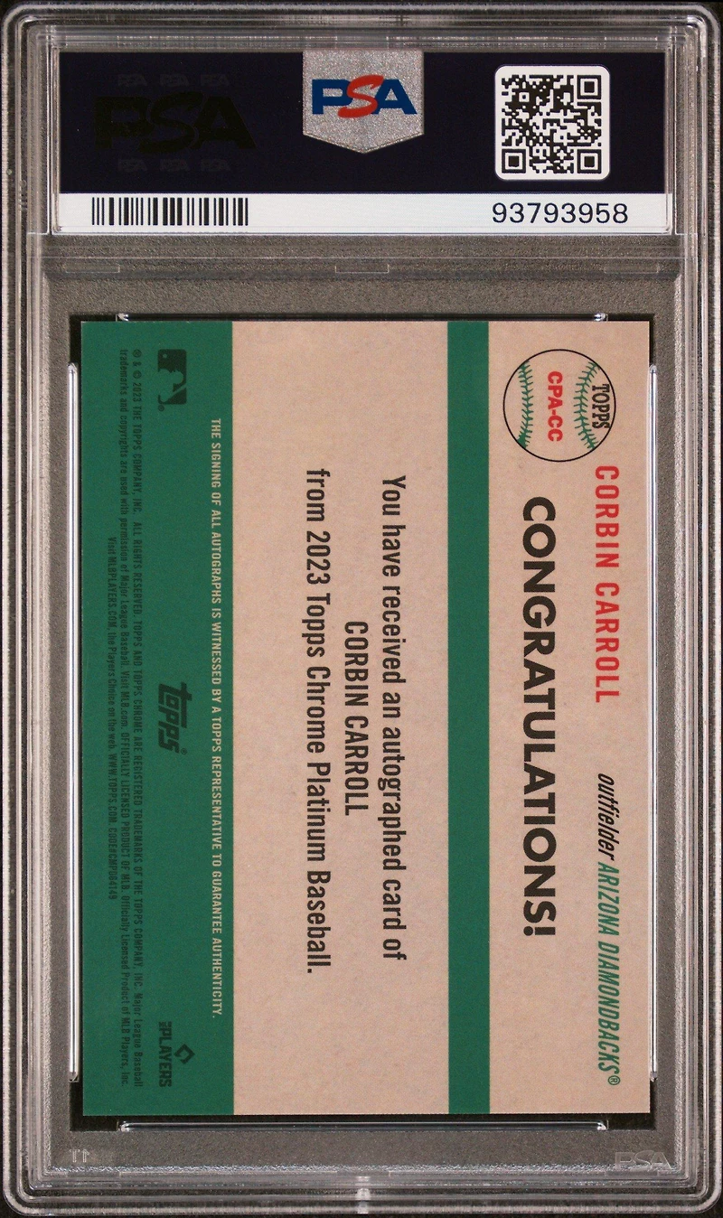 2023 Topps Chrome Platinum Anniversary Autographs Cc Corbin Carroll PSA 9