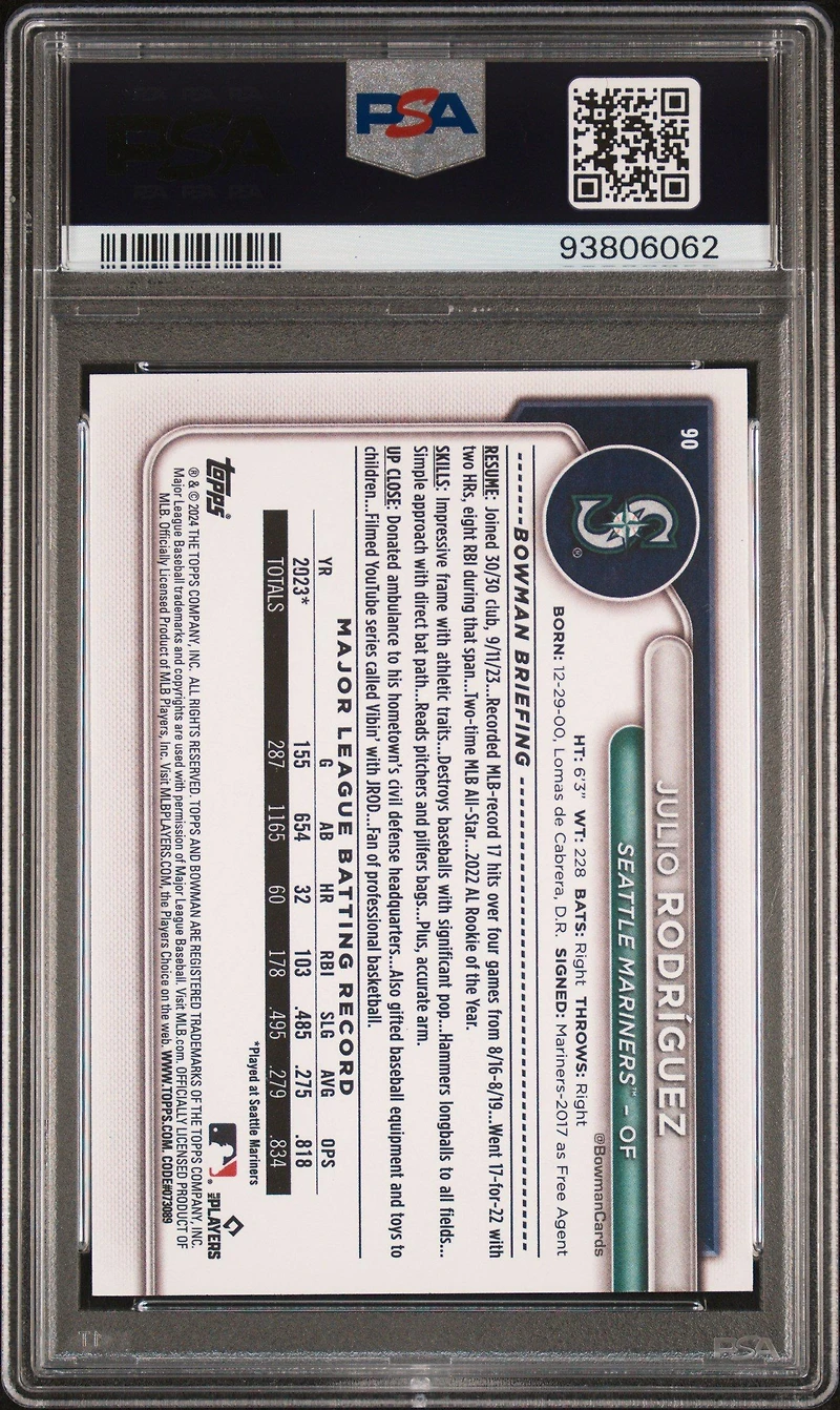 2024 Bowman 90 Julio Rodriguez PSA 10