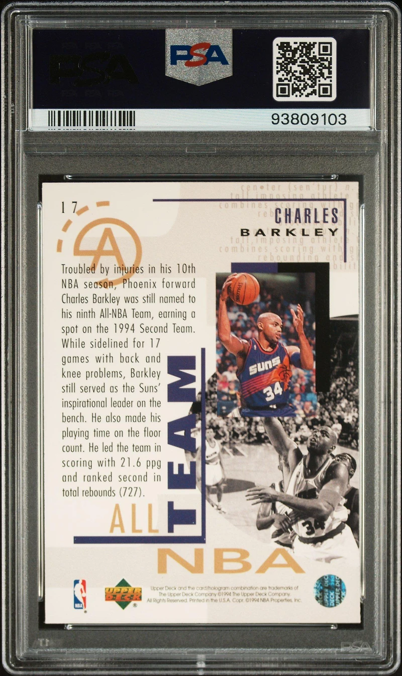 1994 Upper Deck 17 Charles Barkley PSA 10