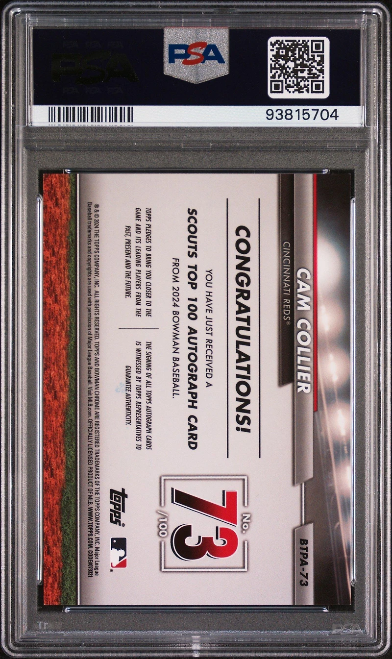 2024 Bowman Bowman Scouts' Top 100 Autographs 73 Cam Collier PSA 9