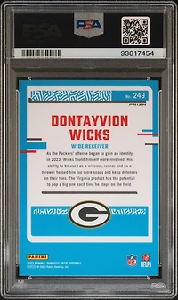 2023 Panini Donruss Optic 249 Dontayvion Wicks Purple Shock PSA 10