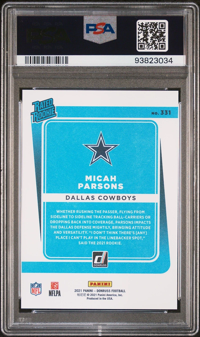 2021 Panini Donruss 331 Micah Parsons Press Proof Premium PSA 10