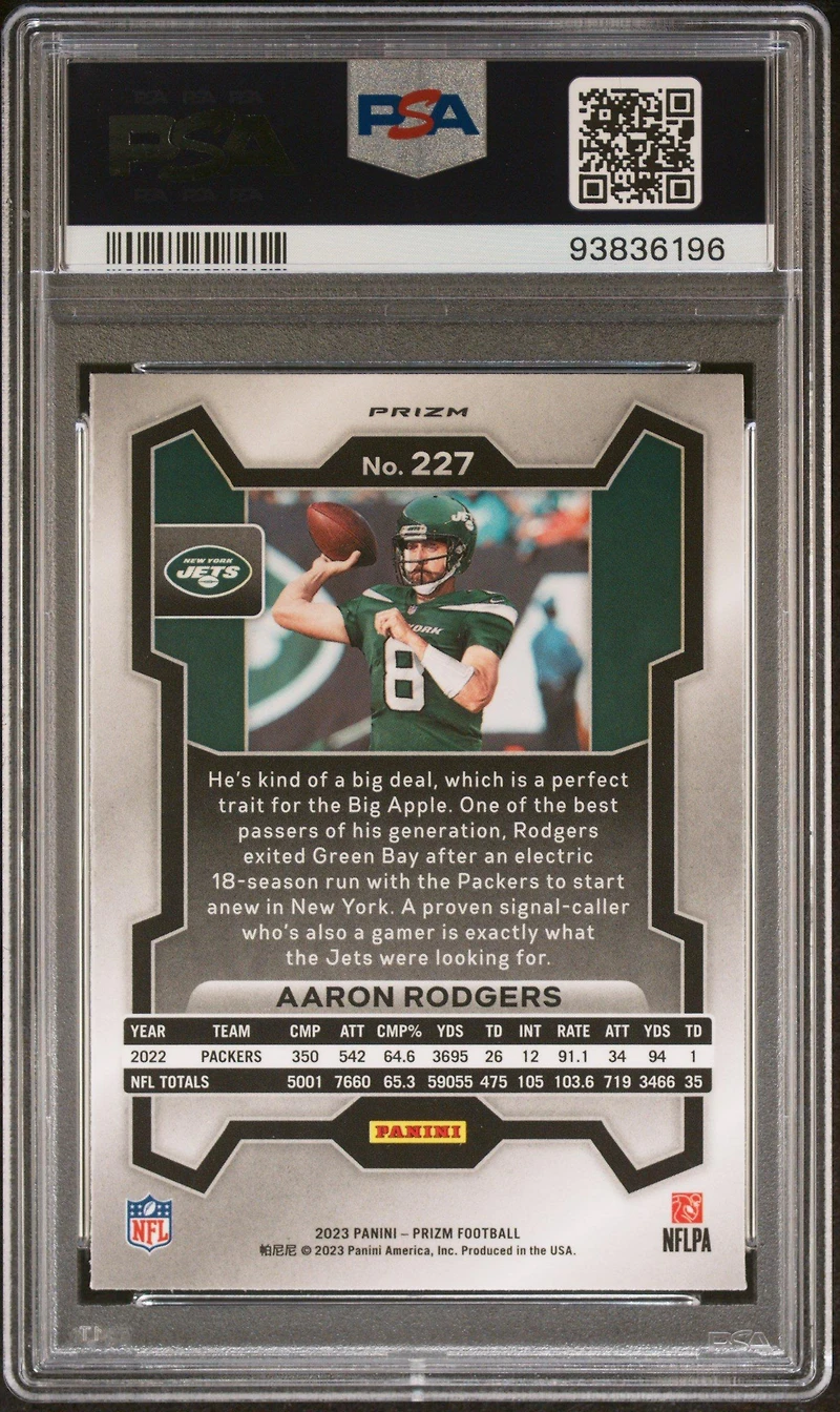 2023 Panini Prizm 227 Aaron Rodgers Green Prizm PSA 10